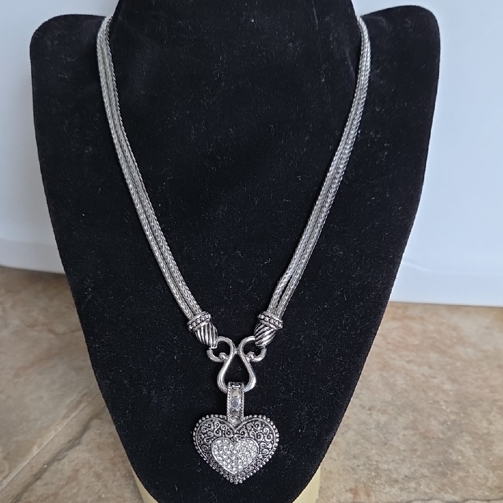 Lia Sophia Rhinestone Heart Pendant Necklace Silver Tone Crystal Statement